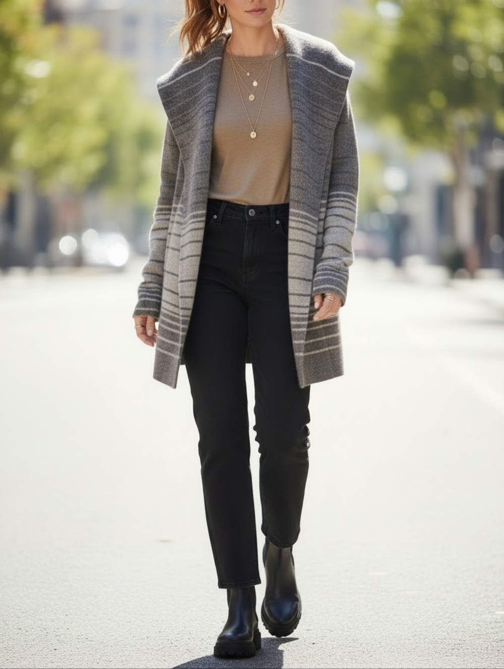 Vince Sophia Striped Alpaca/Wool/ Cashmere/Yak Blend CozyCardigan